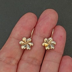 Russian USSR 875 Silver Vermeil Drop Earrings Vintage Gold Wash Flower Design