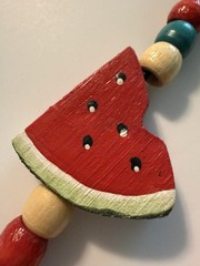 Vintage Fruit Salad Necklace Watermelon Wooden Beads Retro Signed 1987