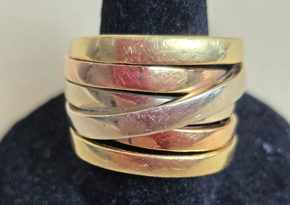 Vintage yellow white and pink 18k GOLD ring very heavy (16 g.) size 7