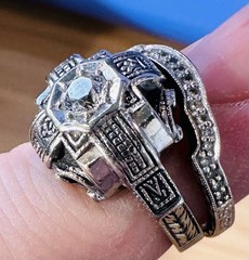 Art Deco 14k White Gold Diamond Wedding Engagement Ring Set Handcrafted Filigree