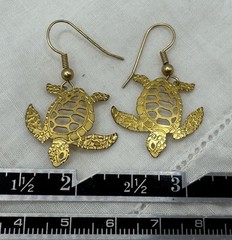 Beautiful Vintage Handmade Gold Tone Turtle Cutout Hook Wire Earrings