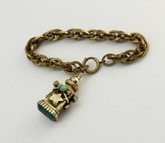 Revival Perfume Holder Green Intaglio Ornate Charm Bracelet; Charitable Donation