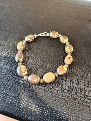 Chunky Jasper Bead Necklace Natural Oval Stones with Silver Tone Spacers 18”