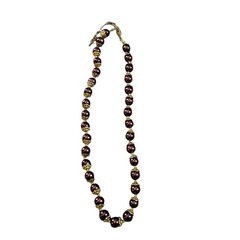 Vintage Burgundy Faux Pearl Beaded Necklace Gold Tone Spacer Beads Lobster Clasp