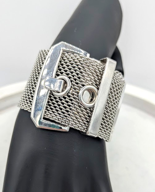 Vintage Mesh Bracelet Wide Adjustable Belt Buckle Statement Cuff