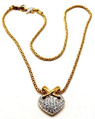 Vintage Signed Swarovski Puffy Heart Necklace Clear Crystal X Cluster Rope Chain