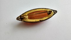 Vintage 1960s Soviet Era RARE Baltic Russian Cognac Amber Brooch Art Deco 2” Pin