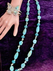 Vintage Butterfly Bracelet W/ Abalone Shell & Turquoise & Lucite Necklace