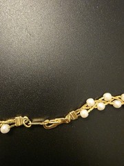 Vtg Necklace White Faux Pearls Gold Tone Braided Chain 15″ 1990s