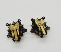 Filigree STAR Clip Earrings Pink Crystal Accent Ornate Vintage .75 in