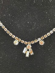 Antique Art Deco Silver Tone Rhinestone Emerald Cut Pendant Drop Necklace
