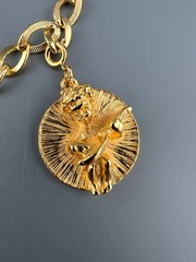 Vintage Charm Bracelet Gold Tone Curb Link Good Luck Clover Mandolin Germany