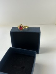 Vintage Red Cubic Zirconia Ring Gold Plated Womens Size 8.5