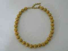 Vintage Monet Mid Century Filigree Lace Beaded Choker Necklace Gold Tone