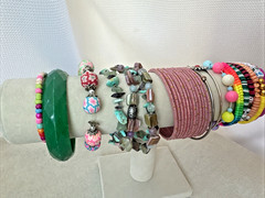 Fun Acrylic fimo texture *25 Bracelets* 1980s 1990s Jewelry Lot rainbow bangles
