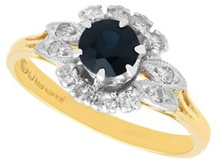Vintage 0.60Ct Sapphire and 0.22Ct Diamond, 18k Yellow Gold Cluster Ring