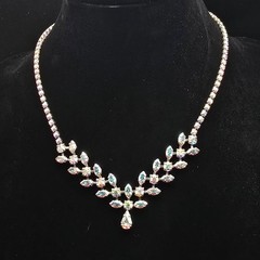 B David Aurora Borealis Rhinestone Necklace Vintage Glam Jewelry