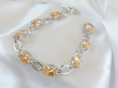 Vintage Sterling Silver 925 Gemstone Tennis Station Bracelet Fits 7″