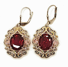 Vintage STS 925 Sterling Silver Red & Pink Faceted Stone Filigree Leverback Earr