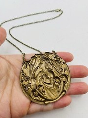 Vintage Style Art Nouveau Fairy Goddess Enchanted Forest Medallion Necklace 18in