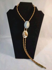 ​Vintage Western Double Slide Bolo Necklace Lariat Horse Equestrian Floral Cameo