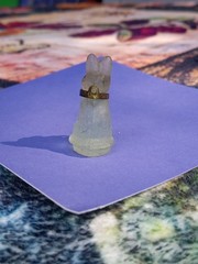 Antique, Vintage Czech Light Blue Rabbit Cracker Jack Glass Charm, Prize, 1″