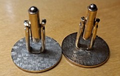 Vtg 1950s-60s Bowling Cufflinks Goldtone Metal/ Bullet-Back Toggle