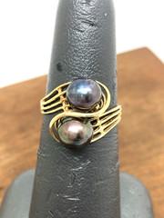 Black Purple Pearl Cocktail Ring 14k Yellow Gold Estate Jewelry Women’s Size 6.5