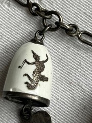Vtge Siam Sterling Silver White Enamel Bell Charm Bracelet Jingle Bell Hearts 6″