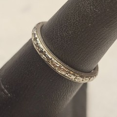 Antique BELAIS 18K White Gold Engraved Wedding Band Ring Art Deco Size 5.5