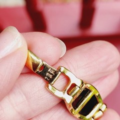 Vintage Gold Over Sterling Silver 925 Bracelet Black Stone Beautiful Signed HK