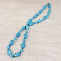 Vintage Trifari Lucite Marbled Turquoise Color Blue Bead 25 Inch Necklace