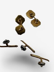 Kentshire Antique Onyx Pearl and 14K Tuxedo Set 7 Piece Stud Buttons Cufflinks