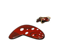MATISSE 1950’s Vintage Red White Enamel Copper Earring & Brooch Parts Lot Of 2