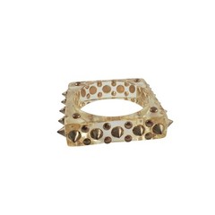 Vintage Clear Lucite Square Bangle Bracelet Studded Metal Studs Chunky