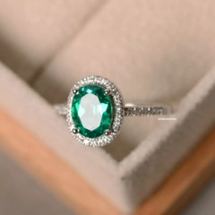 2.30 Ct Emerald Natural Oval & Diamond Wedding Ring 925 Sterling Silver For Her