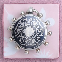 Antique Victorian Niello Silver Unique Foliate Large Double Sided Pendant Locket