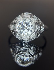 Art Deco Diamond Engagement Ring 14k White Gold