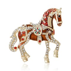 Ornate Enamel Carousel Horse Rhinestone Pin Crystal Brooch Equestrian Jewelry