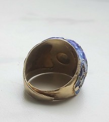 Vtg Antique Chinese Export Silver Gilt Blue Enamel Cloisonne Flower Dome Ring