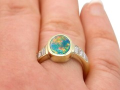 Vintage French 1.40 Ct Opal 1.12 Ct Diamond 18k Yellow Gold Dress Ring – 6.25