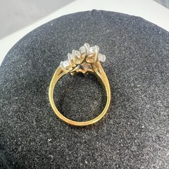 Vintage 18K GE RG Rhinestone Cluster Cocktail Ring Size 8