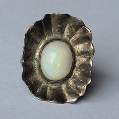 Vintage Sterling Silver & Natural Fire Opal Gemstone Modernist Ring Size 5.5