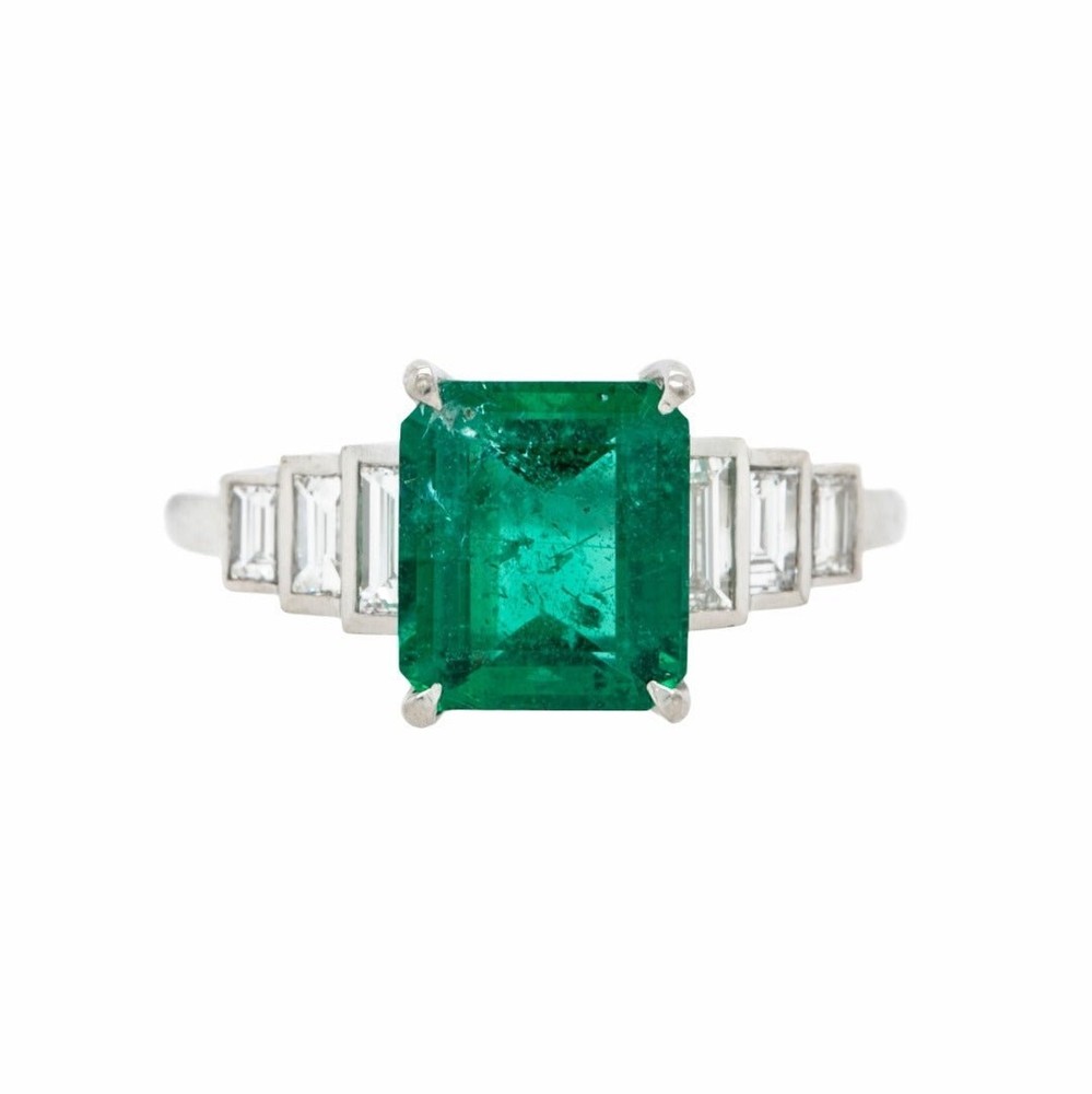 Vintage Lab Created Diamond with Emerald In wedding For Her 925 Silver Ring