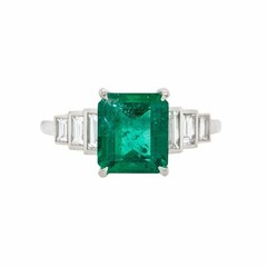 Vintage Lab Created Diamond with Emerald In wedding For Her 925 Silver Ring