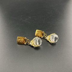 Vtg Liz Claiborne Earrings GoldT Faceted Crystal Dangle Bead Rhinestones 2” Chic