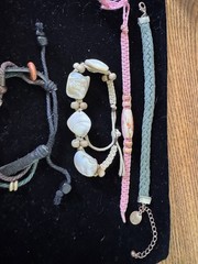 Vintage to now lot of 4 stone wood leather cloth beaded bracelets