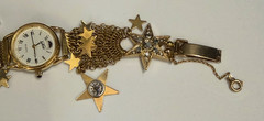 VINTAGE KIRK’S FOLLY CELESTIAL MOON STARS CHARM BRACELET WATCH COMPASS HOURGLASS