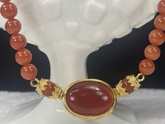 Vintage MMA Museum Of Art Carnelian Bead Necklace Signed USA 17.5”