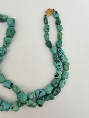 vintage necklace genuine turquoise nuggets paired with a 14K gold clasp 23” B5